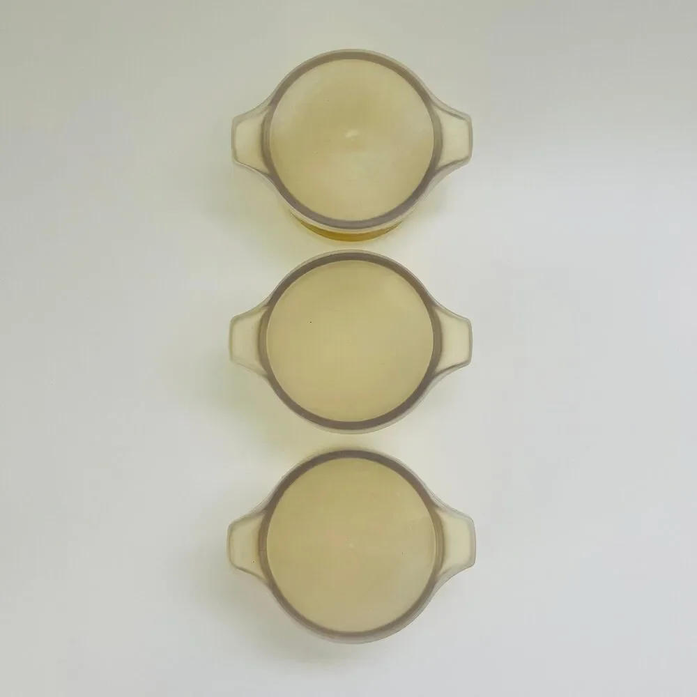 DYNAWARE PYR-O-REY Amber Yellow Glass Small Casserole Dishes With Lids, Set of 3
